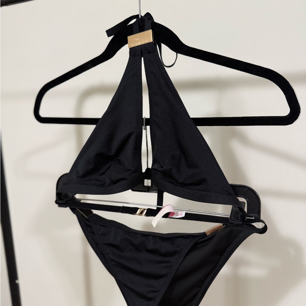 VS Deep V Halter Bikini Set with Gold Clasps